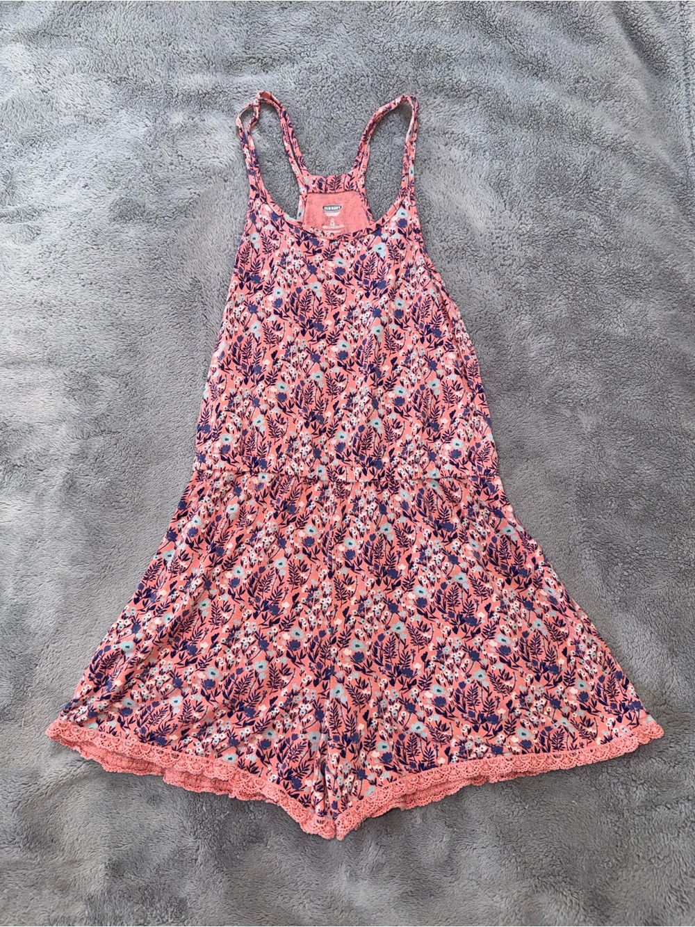 Old Navy Girls Coral Floral Racerback Romper Size 8